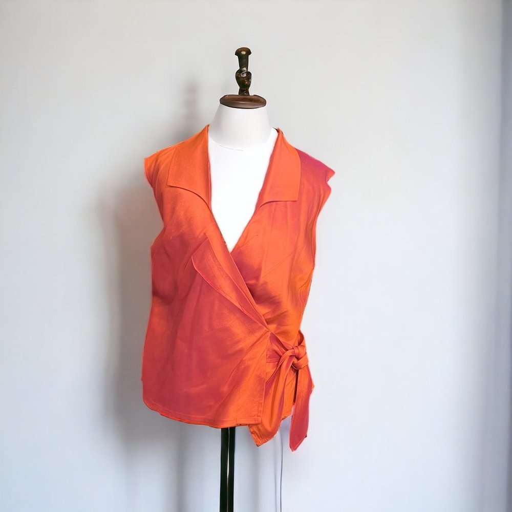 Vintage Coldwater Creek Metallic Orange Wrap around top size XL
